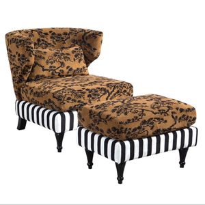 Sillón Individual de Estilo Francés Moderno con Otomana, Tapizado en Tela, para Sala de Estar, Dormitorio, Estudio u Oficina - Product Image 5