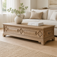 Table basse rectangulaire moderne, luxueuse, artisanale, durable, multifonctionnelle, avec panneau de rangement et motifs en relief diamantés sur le devant