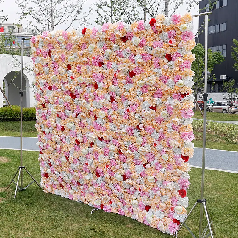 Dekorasi Panel bunga 3D putih murah dekorasi meja tengah meja kain gulung pernikahan bunga mawar sutra 3D