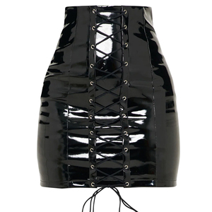 Mini-jupes en <span class=keywords><strong>cuir</strong></span> PU noir à taille haute sur mesure en gros pour femmes - Product Image 4