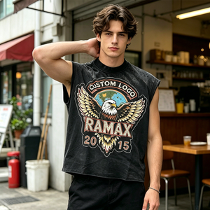 Camiseta sin mangas de corte holgado personalizada para hombre, estilo vintage con gráfico de águila y pedrería, chaleco de streetwear, OEM ODM, algodón grueso - Product Image 3