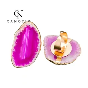 Druzy Agate Quartz irregular Natural Stone Ring Gold plating Ring With Stone Healing Crystal Rings