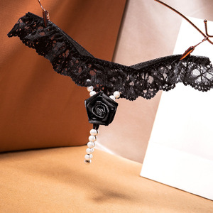 Ding Zhi Mei Lingerie sexy pour femmes, string en satin transparent avec perles massantes, pour usage intime - Product Image 3