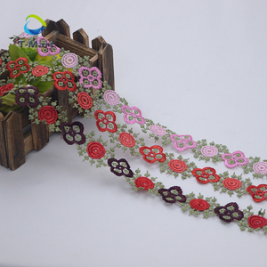 Tela bordada borde Dedigns malla de malla <span class=keywords><strong>Rosa</strong></span> bordada encaje embellecedor para la decoración del vestido - Product Image 3