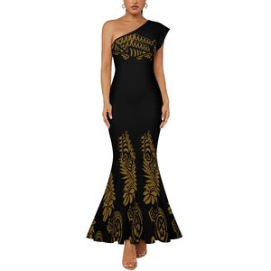 Vestido de cola de pez elástico Sexy estilo <span class=keywords><strong>Tropical</strong></span> Hawaiano con hombros inclinados vestido de mujer de alta calidad moda de club nocturno - Product Image 6