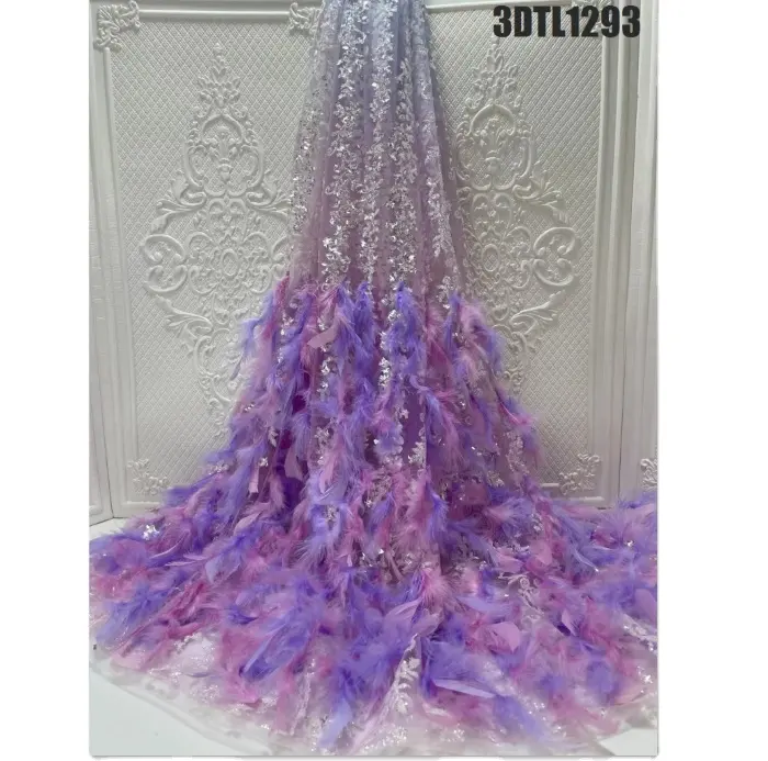 Supoo Sequins Beaded lace Feather 3d Lace Top quality lace fabric