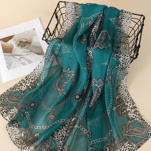 Sciarpa in chiffon <span class=keywords><strong>nero</strong></span> stampato da <span class=keywords><strong>donna</strong></span> con motivo a note, sciarpa in seta per protezione solare all'aperto e accessori decorativi - Product Image 5