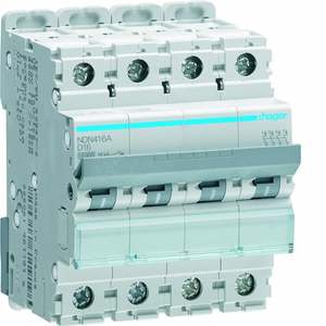 NDN416A Personalizzabile con interruttore automatico miniaturizzato Hager 10000A 15kA 4P curva D 16A 4M - Product Image 1