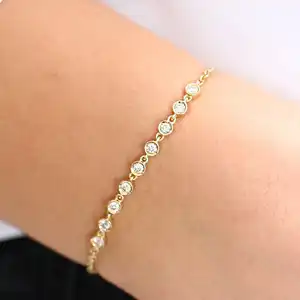 VLOVE Solid Gold Bracelets 9K 10K 14K 18K Gold Bezel Set Diamond Bracelet Custom Jewelry