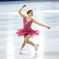 Robe de patinage artistique magenta pour enfants et adultes, col rond, manches longues en maille, dos orné de strass, pour compétition et spectacle de patinage sur glace