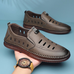 Mocassins en cuir respirant pour hommes, couleur kaki, chaussures décontractées d'été, taille adulte 866 - Product Image 1