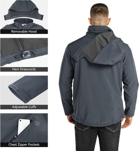 Veste à capuche Softshell élégante pour hommes Protection UV Matériau enduit haute performance Conception à glissière Mode d'utilisation quotidienne - Product Image 4