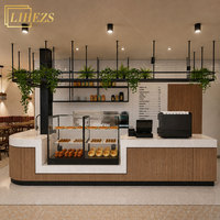 Meubles de présentation élégants pour boulangerie européenne, comptoirs en bois et verre pour café, équipements de présentation pour la décoration moderne de salons de thé au lait