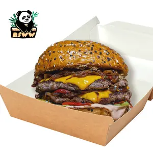 Biểu tượng tùy chỉnh thân thiện với môi có thể tái chế hộp takeout bao bì cho thức ăn nhanh Hamburger khoai tây chiên đồ ăn nhẹ kraft giấy Burger hộp
