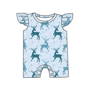 رومبير قصير للأطفال من الخيزران بأكمام مكشكشة ونقش غزلان كرتوني، بيجامة صيفية للرضع، ملابس للأطفال حديثي الولادة والأولاد والبنات - Product Image 2