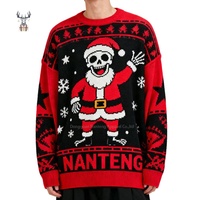 Pulls de Noël moches pour hommes Nanteng, col rond, en coton, style streetwear ample, motif têtes de mort amusantes, tricotés pour l'hiver