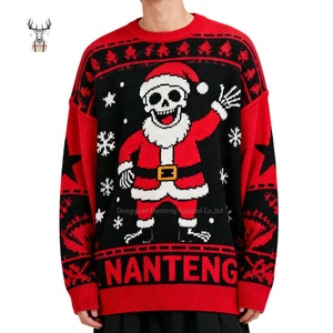 Pulls de <span class=keywords><strong>Noël</strong></span> moches pour hommes Nanteng, col rond, en coton, style streetwear ample, motif têtes de mort amusantes, tricotés pour l'hiver - Product Image 1