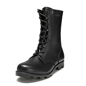 Botas de couro táticas para acampamento ao ar livre com moldagem de moda OEM da China Botas pretas