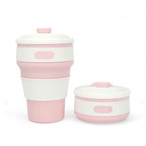 <b>Reusable</b> Silicone Coffee Cup With Lid Pink Minimalist Design For Travel Adults - Product Image 1