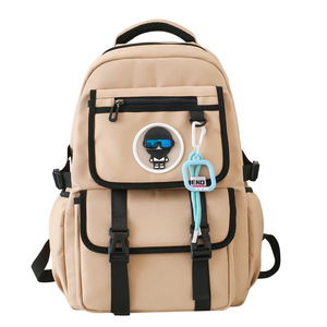 Elementary <b>School</b> <b>Backpack</b> 15 Inches Large Capacity Unisex Solid Color With Interior Zipper Pocket For Leisure Travel - Product Image 5