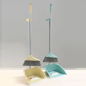 Broom With Long Handle And Upright Standing Up Foldable Dustpan Set Wind Proof Dust Pan Combo For Indoor Kitchen Clean