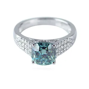 Anillo de moissanita de 14K, anillo de diamante de moissanita de 8x8mm, Color sólido, blanco, dorado, verde, para boda