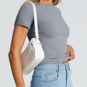 Camiseta de Alta Calidad para Mujer, Básica, de Manga Corta, Ajustada, Cuello Redondo, Corta, Suave, para Verano, Gimnasio, Moda - Product Image 3