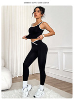 Ensemble de sport transfrontalier sans couture style européen et américain en Spandex/Nylon uni, comprenant un débardeur, un pantalon long et une brassière de sport pour femme, effet push-up fessier