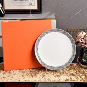 Modern European Style Porcelain 12 Inch Plate Set with Plants and Flowers Pattern White Dishwasher Safe <b>Dinnerware</b> for Party Use - Product Image 3