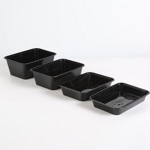 Black <b>Plastic</b> <b>Lunch</b> <b>Box</b> 650ml Rectangle Microwaveable Takeaway Container For Street Vendors - Product Image 1