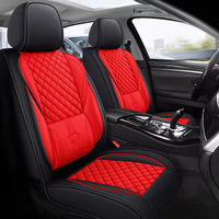 LC Crown Embroidery Leather Eco-friendly Sedans SUV Universal 3-Piece All-Season Car Seat Covers Full Set Fixed Lumbar.
