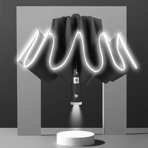 Оптовая продажа, заводская цена, 10 ребер, автоматический открытый задний зонт со светодиодным фонариком, компактный дорожный Зонт от дождя, зонт от солнца на заказ - Product Image 1