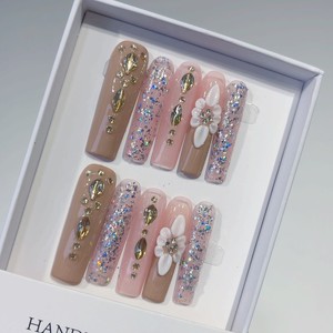 Nuevo Producto Lanzado, Diseño en Contraste Azul y Blanco, Flores Pequeñas, Líneas <span class=keywords><strong>Negras</strong></span>, <span class=keywords><strong>Rayas</strong></span> de Tigre, <span class=keywords><strong>Uñas</strong></span> Postizas Hechas a Mano - Product Image 3