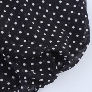 Blusa informal de manga larga para mujer, con cuello de lazo y estampado de lunares negros, color negro - Product Image 4