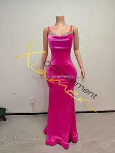 Ocstrade gaun <span class=keywords><strong>Prom</strong></span> malam putih tanpa punggung leher V berlian imitasi perak Vintage mewah tren gaun malam Satin sutra elegan - Product Image 6