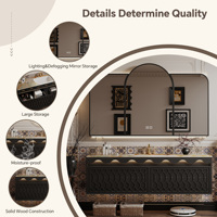 Meuble-lavabo vintage de style mid-century en bois massif avec vasque en marbre et miroir LED intelligent