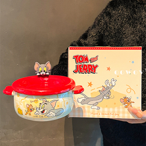 Vaisselle <span class=keywords><strong>Tom</strong></span> et <span class=keywords><strong>Jerry</strong></span> 750 ml, bol en céramique écologique avec couvercle et poignée, et boîte cadeau pour cadeau, usage domestique et enfants - Product Image 1