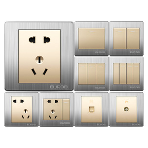 Eurob E9 Stainless Steel Bright Gold 86 Type Wall Switch Socket 5 Hole 10A 220V Durable Household Use - Product Image 2