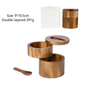 Boîte à <span class=keywords><strong>sel</strong></span> en bois d'acacia très vendue, pot à épices avec couvercle magnétique rotatif pour cuisine - Product Image 3