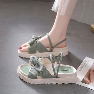 Women's Platform Canvas <b>Sandals</b> with Thick Soles and Bow Decorations-Spring Beach Shoes or Flat <b>Sandals</b> - Product Image 4