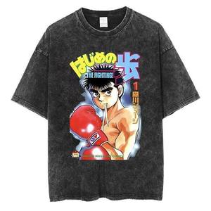 Camiseta de nailon 100% de manga corta, estilo casual, con efecto envejecido, de 240 gramos, con bordado de dibujos animados de boxeo del anime God Fist Hajime No IppoT - Product Image 3