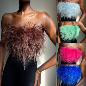 Hot Selling Stylish Fluffy Multi-Colored Furry Strapless <b>Top</b> for Women Fashion - Product Image 2