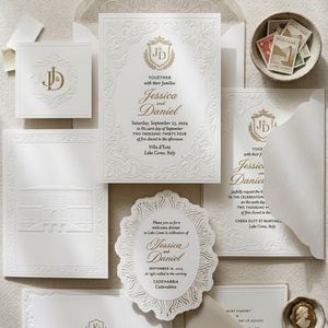 การ์ดเชิญงานแต่งงานแบบ Letterpress พร้อมโลโก้สั่งทำ การ์ดขอบคุณ กระดาษอาร์ตบอร์ดเคลือบฟิล์มอย่างดี - การ์ดอวยพรสุดหรู - Product Image 1