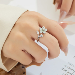 <b>Crystal</b> Flower Open <b>Ring</b> Adjustable Index Finger <b>Ring</b> With Pearl And Clear Stones Everyday Wear Jewelry - Product Image 2