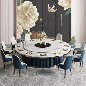 Manual and <b>Electric</b> Large Round <b>Table</b> Restaurant Hotel Club Room Light Luxury Solid Wood Granite Slab Dining <b>Table</b> - Product Image 5