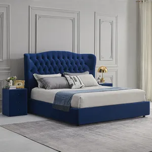 यूरोपीय मोर्डन डिजाइन बिस्तर थोक कारखाने आपूर्तिकर्ता सस्ते बेडरूम फर्नीचर मखमली कपड़े