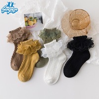 Chaussettes pour bébés et enfants à prix d'usine avec bordure en dentelle, logo personnalisé, en coton épais respirant, antidérapantes et chaudes, vente en gros
