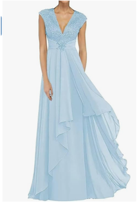 Apliques de encaje Vestidos de Madre de la novia para <span class=keywords><strong>boda</strong></span> Cuello en V Gasa larga Baile de graduación Vestidos de fiesta de noche formales Invitados Vestidos de madre - Product Image 2