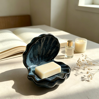 Plateau à bibelots en céramique bleue, boîte à bijoux en forme de coquille, porte-savon décoratif, organisateur pour la décoration
