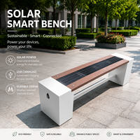 Banc solaire intelligent sans dossier, banc de charge photovoltaïque extérieur avec chargeur USB et sans fil